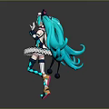 Anime Game Character With Turquoise Long Hair And Cat Ear Headband In Waving Pose