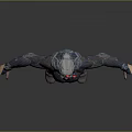 Woman In Detailed Futuristic Armor With Outstretched Arms On Gray Background