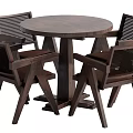Dark Wood Round Dining Table and Chair Set with Woven Back Design 3d model