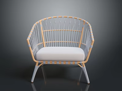 Modern Rattan Armchair With Light Wood Frame And White Cushion Design 3d model