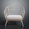 Modern Rattan Armchair With Light Wood Frame And White Cushion Design