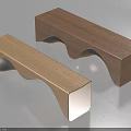 Two Wooden Stools With Wave Shaped Base In Natural Wood Tones