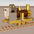 Colorful Toy Train Model On Wooden Track With Gold Brown And Gray Details