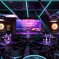 Modern KTV Interior Design With Neon Lighting Comfortable Seating And Large Screen