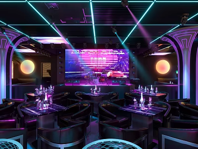 Modern KTV Interior Design With Neon Lighting Comfortable Seating And Large Screen 3d model