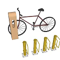 Bicycle Parked With Yellow Bike Racks And Wooden Information Board