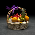 Delicious Assorted Fresh Fruits Arranged in Wicker Basket with Purple Ribbon