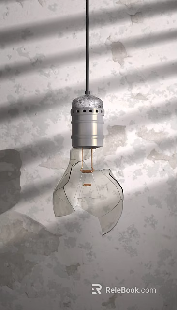 Vintage Industrial Pendant Light With Cracked Glass Bulb And Silver Metal Base Against Textured Wall 3d model 