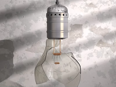 Vintage Industrial Pendant Light With Cracked Glass Bulb And Silver Metal Base Against Textured Wall 3d model