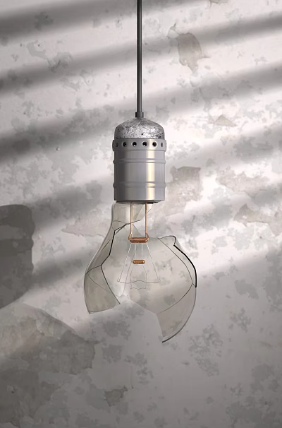 Vintage Industrial Pendant Light With Cracked Glass Bulb And Silver Metal Base Against Textured Wall 3d model