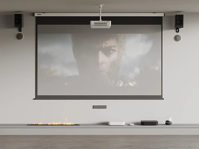 Projection Monitoring System With Ceiling Projector And Wall Mounted Screen 3d model