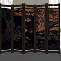 Traditional Chinese Decorative Screen With Dragon Cloud Patterns In Black And Gold 3d model