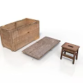 Rustic Vintage Wooden Box Plank And Small Stool For Home Decor