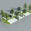 Green Parking Lot With Trees And Parked Cars In Organized Layout