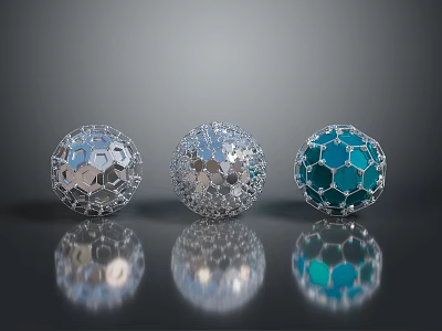 Innovative Medical Device Spheres With Hexagonal Mesh Structure And Metallic Teal Design 3d model