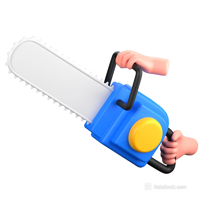 Industrial Electric Chainsaw With Blue Body Yellow Button Ergonomic Handle And White Chain 3d model 