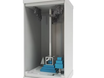 White Box Miniature Model With Gray Decorative Parts And Blue Step Formation 3d model