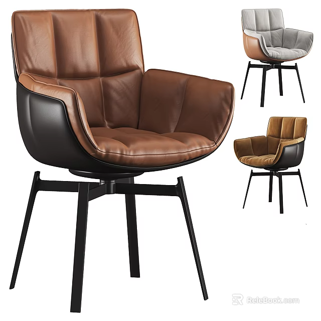 Stylish Modern Leather Armchair With Multiple Color Options And Black Metal Legs 3d model 