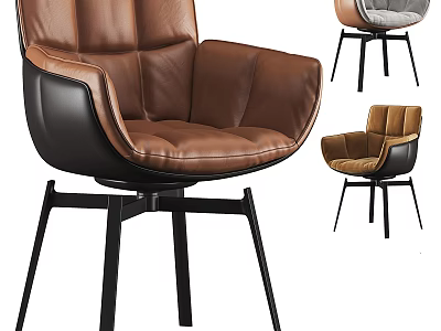 Stylish Modern Leather Armchair With Multiple Color Options And Black Metal Legs 3d model