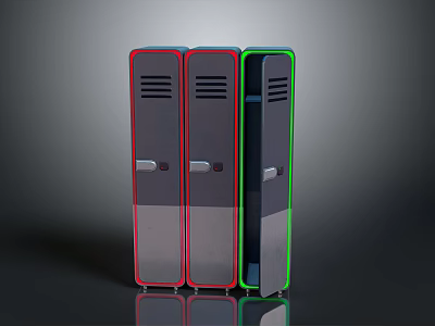 Modern Red And Green Lockers With Ventilation Grilles And Doors Design 3d model