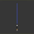Long Blue Rod With Black White Stripes And Yellow Tip On Gray Surface