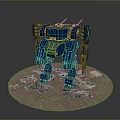 Blue Robot Standing on Ground With Scattered Money Bills