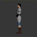 Man in Silver Armor with Blue Pants and Brown Boots Standing in Gray Background Pose