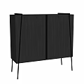 Modern Black Entryway Console Cabinet With Wood Grain Finish And Metal Legs