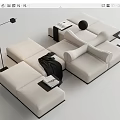Modern beige modular sectional sofa with black trim side tables floor lamp and books