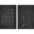 Vintage Technical Patent Design Drawings With Mechanical Parts And Blueprints