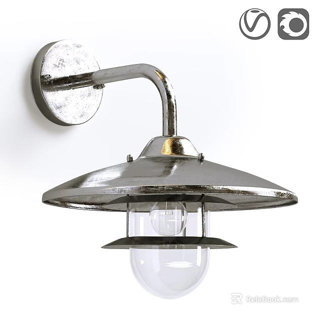 Wall Mounted Outdoor Light With Metallic Silver Finish And Transparent Glass Shade 3d model 