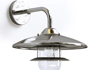 Wall Mounted Outdoor Light With Metallic Silver Finish And Transparent Glass Shade 3d model