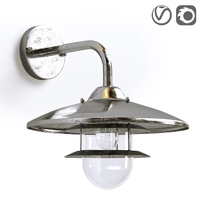 Wall Mounted Outdoor Light With Metallic Silver Finish And Transparent Glass Shade 3d model