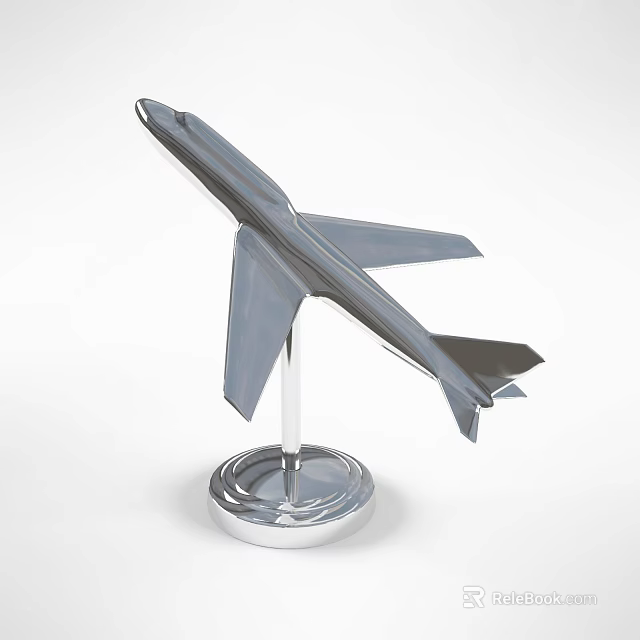 Shiny Silver Airplane Model Decorative Ornament Set With Sturdy Base Stand 3d model