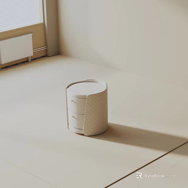 Modern Minimalist Side Table With Round Top Light Beige Finish And Drawer Storage Design 3d model 