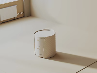 Modern Minimalist Side Table With Round Top Light Beige Finish And Drawer Storage Design 3d model