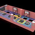 Indoor Trampoline Sports Equipment With Colorful Jumping Areas And Basketball Hoops
