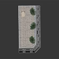 Multi story Commercial Residential Building With Storefronts Windows Roof Skylights And Green Plants
