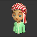 Cartoon Game Movie Character With Red And White Striped Headscarf Blue Eyes And Green Outfit