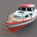 Red And White Wooden Boat With Wooden Deck Cabin Windows And Metal Railings