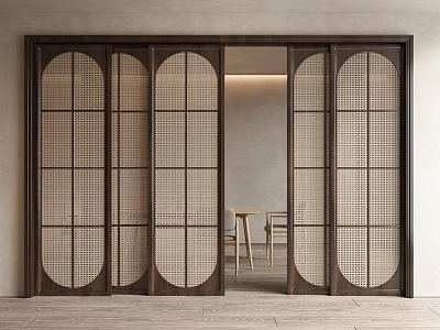 Wooden Frame Sliding Doors With Grid Design For Modern Interior Space 3d model