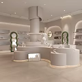 Minimalist White Shoe Store Interior Design With Round Central Island And Shelves Displaying Shoes