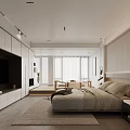 Modern Apartment Bedroom Interior With Minimalist Design And Large Windows