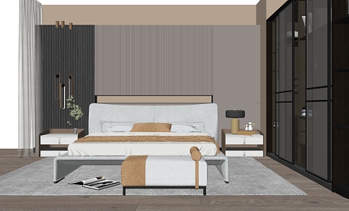 Modern Background Double Bed Home Chandelier 3d model