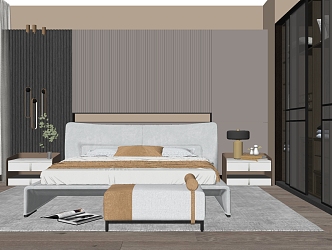 Modern Background Double Bed Home Chandelier 3d model