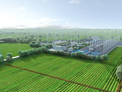 Aerial Planning of Green Farmland With Neat Layout and Surrounding Trees 3d model