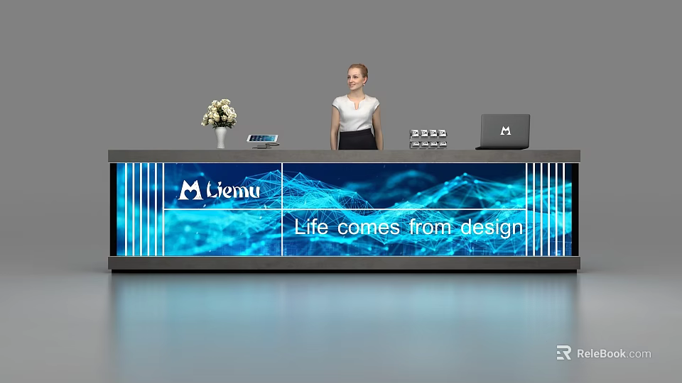 Licmu Reception Desk with Life comes from design and Flower Vase Tablet Laptop 3d model 