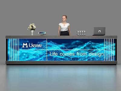 Licmu Reception Desk with Life comes from design and Flower Vase Tablet Laptop 3d model