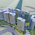 Modern High Rise Residential Buildings with Surrounding Greenery Water Area and Roads