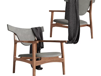Modern Leisure Chair With Wooden Frame Gray Cushioned Seat And Throws 3d model